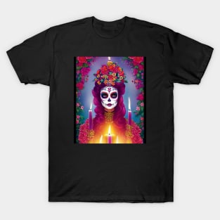 Sugar Skull Art - Beautiful Woman at Altar T-Shirt